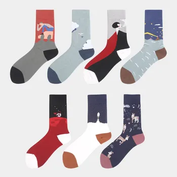 Чорапи С Модел В Стил Астронавти, Дамски Чорапи, 100 Памук, Цветни Чорапи в стил Харадзюку, Женски Космически Улични Къси Чорапи за Момичета