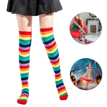 Чорапогащи до Коляното с Преливащи се цветове Чорапи До Бедрото, Шарени Чорапогащи и Чорапи В Розово Ивица Чорапи за Коледното Костюмированной Купоните за Cosplay