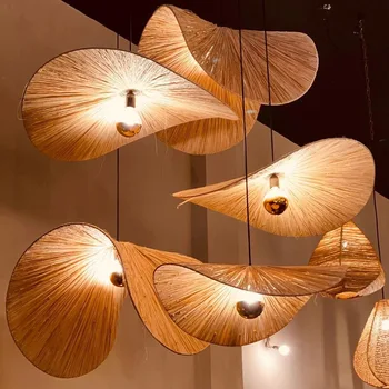 Японски Ретро Полилей Творчески Висящи Лампи, Ръчно изработени от Бамбук, Окачена Лампа за Спални Хол Трапезария Lamparas