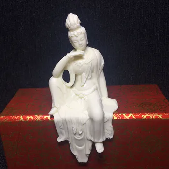 бяла окачване Сидячее положение статуя Гуаньинь Съвременно изкуство-скулптура Луксозния Дом Фън Шуй Будизма Украса на Подарък за спомен