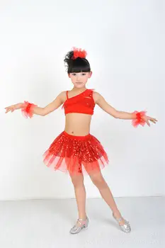 децата в нови сценични костюми на латиноамерикански танци модерна пола с цепка танцово рокля с пайети