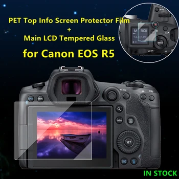 за Canon R5 EOSR5 Защитно Фолио на Самозалепващи EOS R5 Закалено Стъкло Основен LCD Дисплей + Горната Информация Плечевая на Защитно покритие на екрана