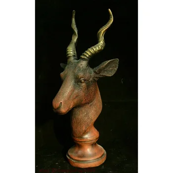 колекционерско Старата Бронзова Животните на фън шуй Животно антилопа Овца Главата на Козела Статуя на Овена