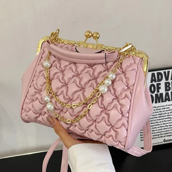 модерна дамска чанта 2022, тенденция Реколта чанта през рамо, плиссированная луксозна дизайнерска чанта за жени, дамски чанти-тоут с перлената на веригата, чанти-тоут за жени