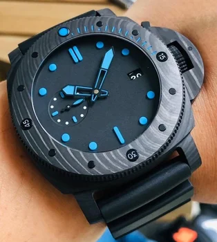 мъжки автоматично механичен часовник за обратно отброяване флуоресцентни черни гумени сини