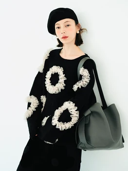 оригинален пролетта мохеровый завързана пуловер с цветен модел за момичета imakokoni за есен/Зима 2022 223943