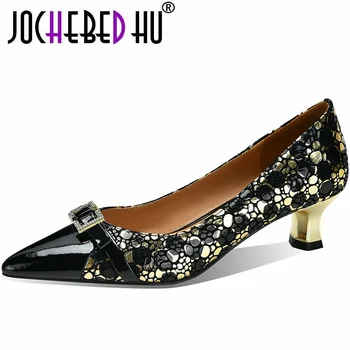【JOCHEBED HU】 Нова дизайнерска Ярки дамски обувки на ток от естествена кожа, Изработени от естествена кожа, Мека удобни обувки за размера на 33-40