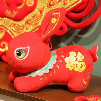 2023 Нова Година Тан Костюм В Китайски Стил Бог На Богатството Заек Плюшен Играчка Мек Щастливият Заек Мека Кукла-Талисман Колекция Коледен Подарък