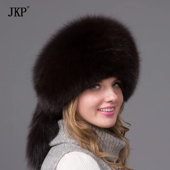 Гореща Разпродажба, Шапка, от естествена Лисьего Кожа, за жени, зимни шапки от лисьего кожа, шапка с лисьим кожа 2020, Однотонная Нова дебела жена хет-бомбер, Шапки HJL-06X