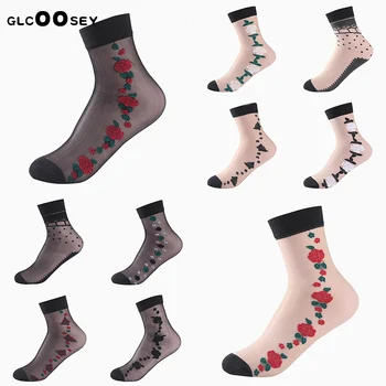 НОВИ Кристални, стъклени копринени дантелени дамски чорапи, 1 чифт прозрачни розови женски къси чорапи, секси Чорапогащи, Чорапи Дишащи